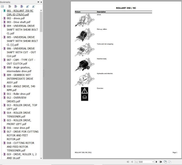 Claas ROLLANT Round Baler 350 RC 76200011 76202601 Parts Catalog 1 1