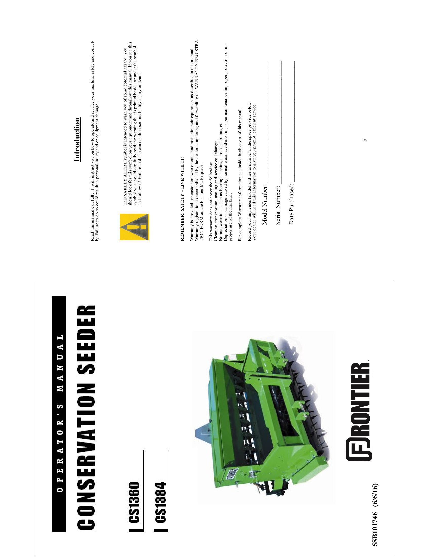 Frontier Conservation Seeder CS1360 CS1384 Operators Manual