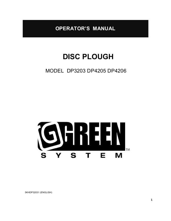 Frontier Disc Plough DP3203 DP4206 Operators Manual
