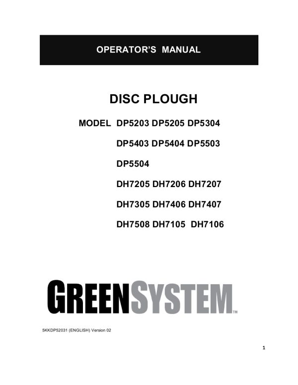 Frontier Disc Plough DP5203 DH7106 Operators Manual