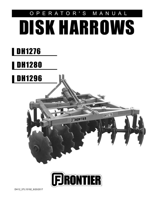Frontier Disk Harrow DH1276 DH1296 Operators Manual