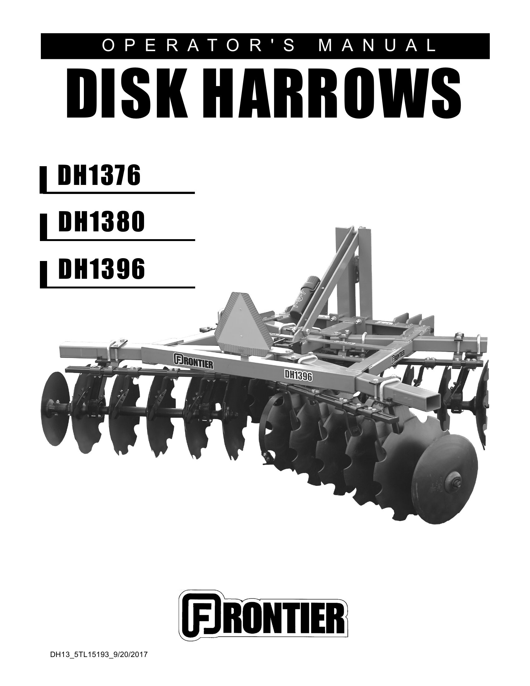 Frontier Disk Harrow DH1376 DH1396 Operators Manual