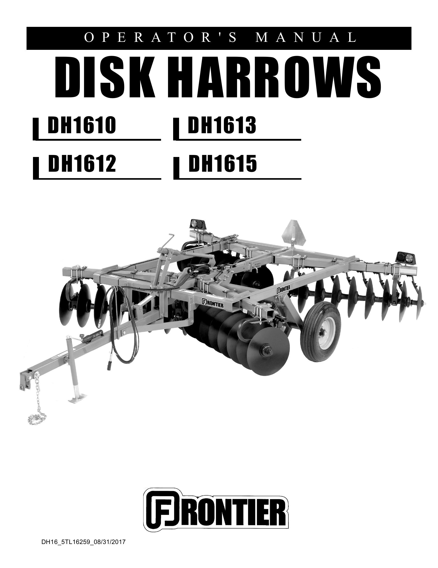 Frontier Disk Harrow DH1610 DH1615 Operators Manual 2017