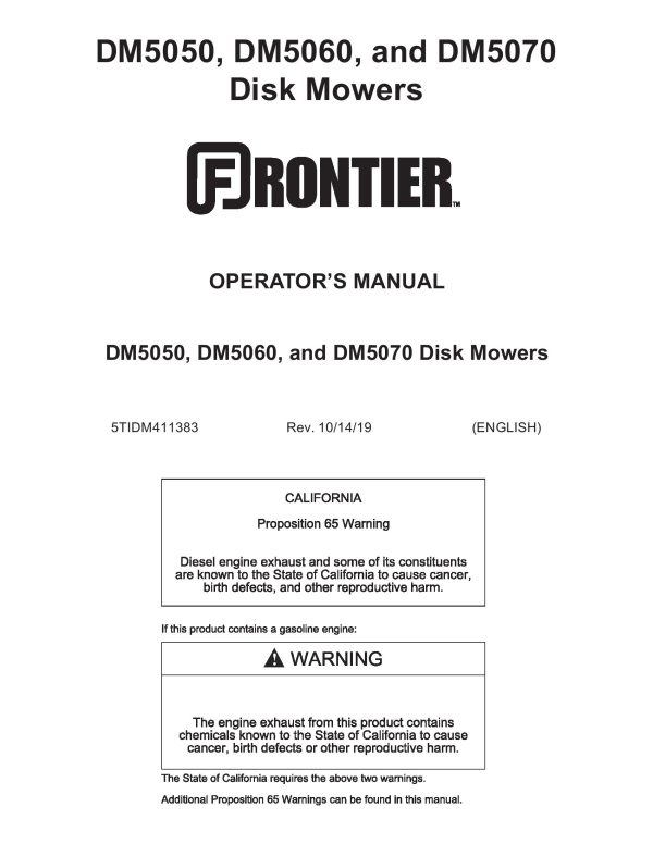 Frontier Disk Mowers DM5050 DM5070 Operators Manual