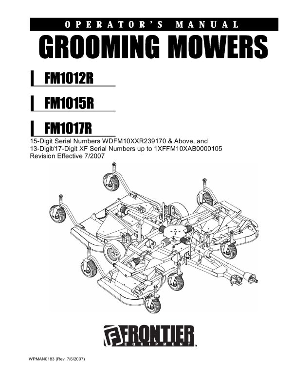 Frontier Grooming Mowers FM1012R FM1017R Operators Manual 2007