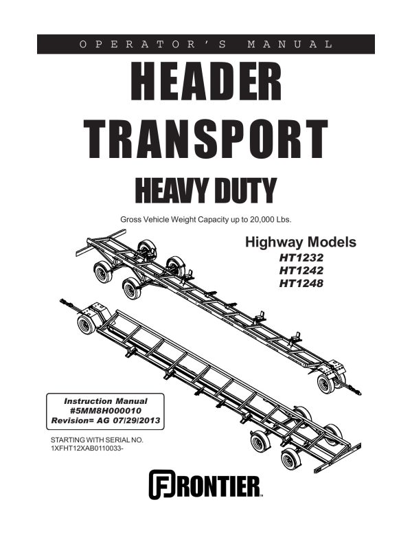 Frontier Header Transport HT1232 HT1248 Operators Manual