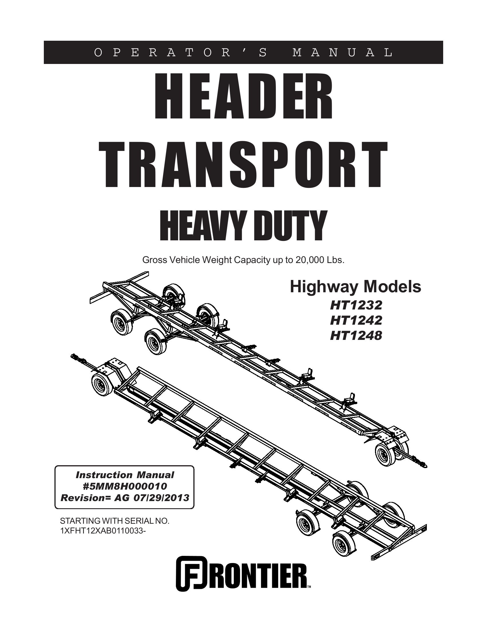 Frontier Header Transport HT1232 HT1248 Operators Manual