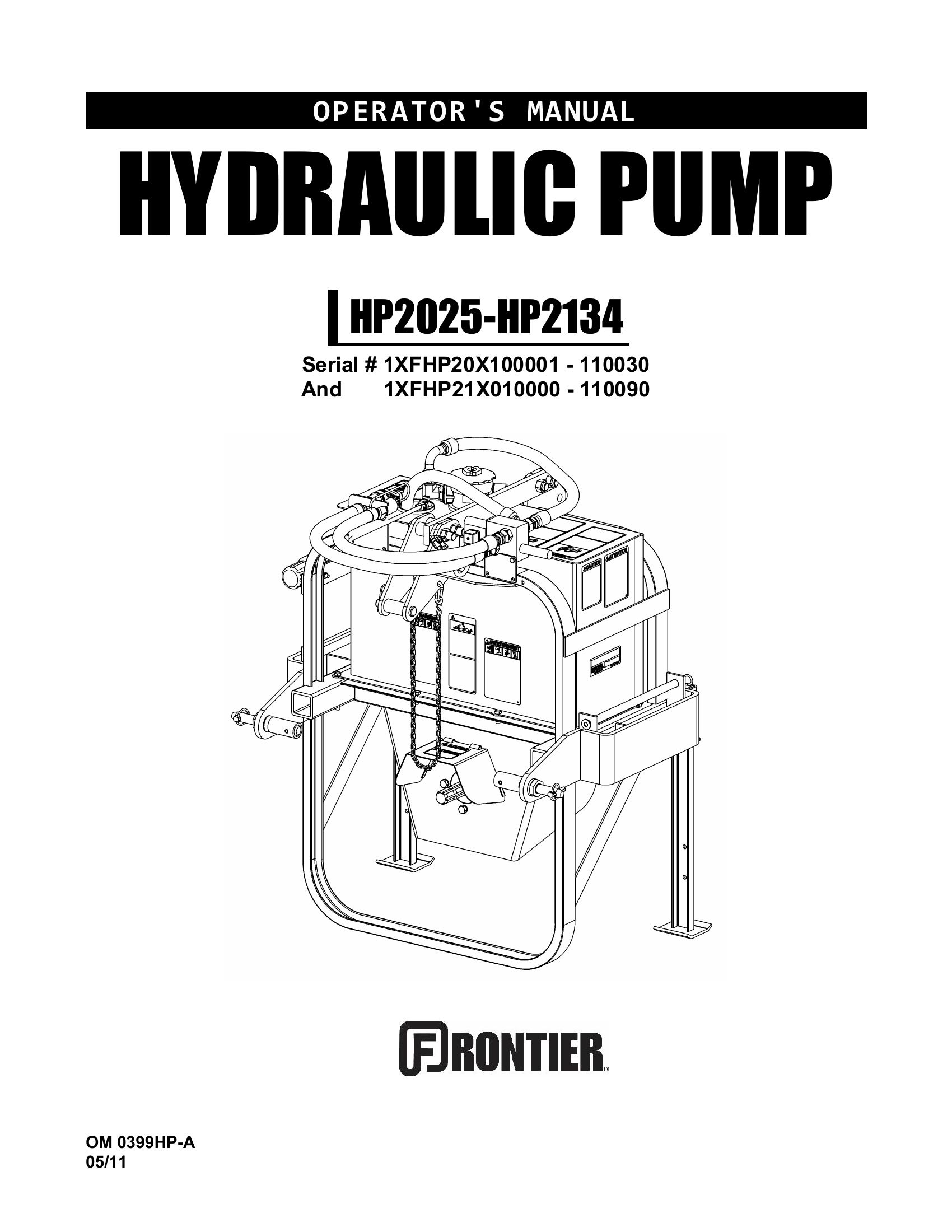 Frontier Hydraulic Pump HP2025 HP2134 Operators Manual 2011