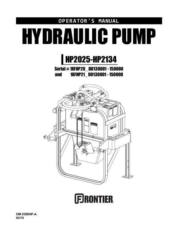 Frontier Hydraulic Pump HP2025 HP2134 Operators Manual 3.2015