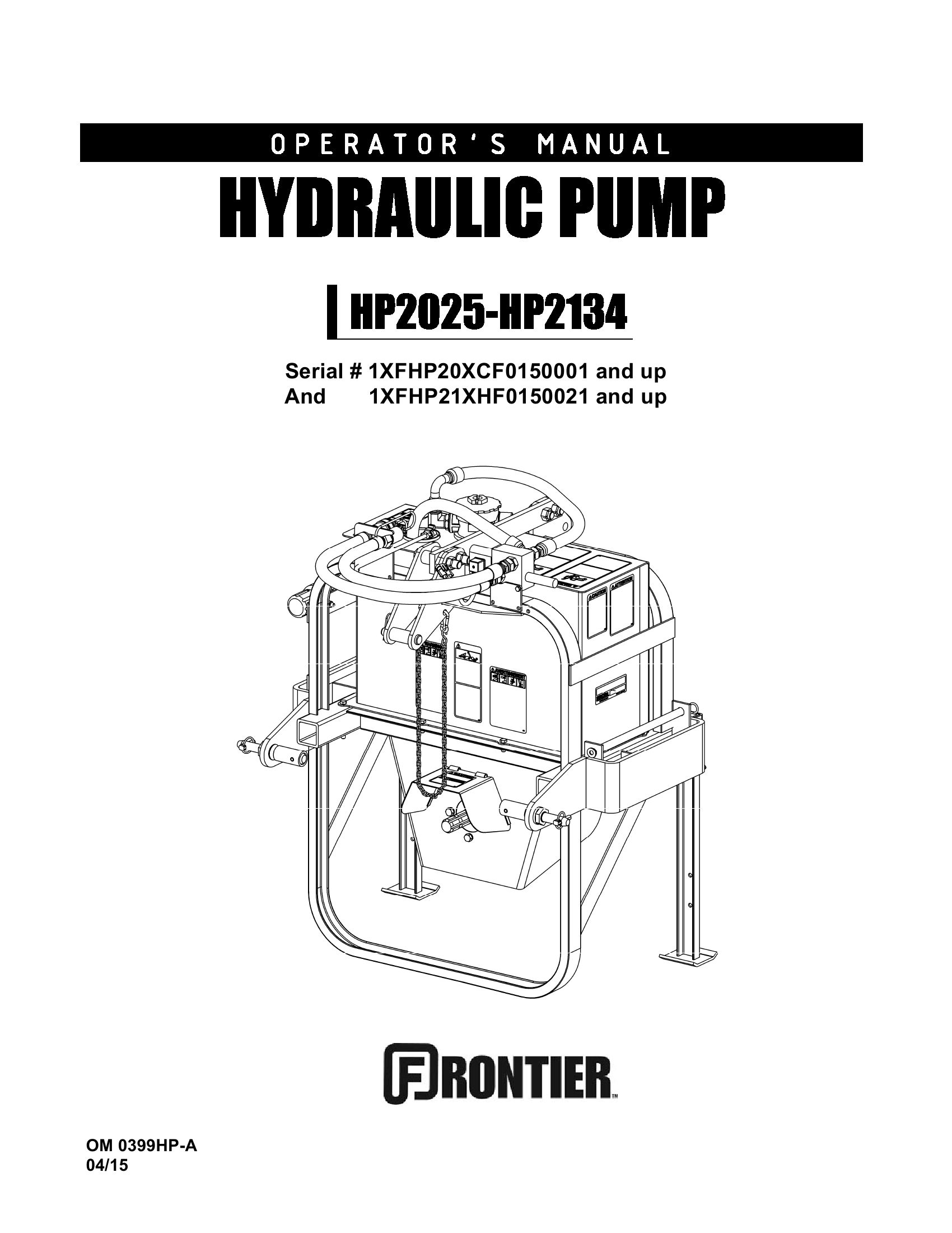 Frontier Hydraulic Pump HP2025 HP2134 Operators Manual 4.2015