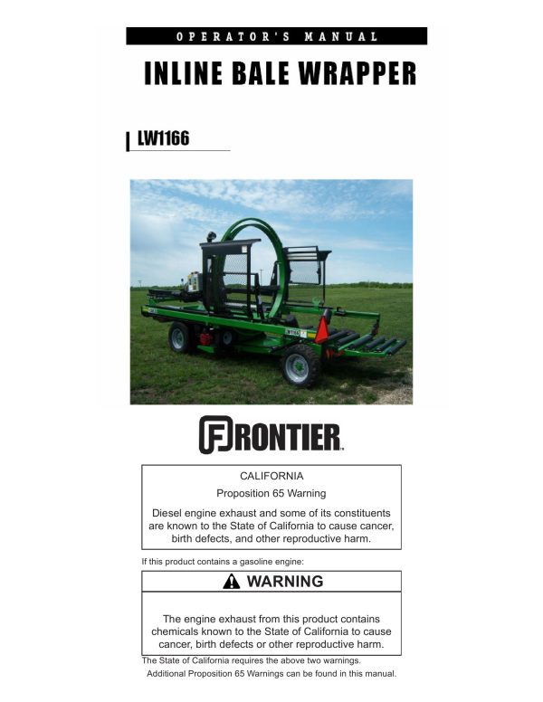 Frontier Inline Bale Wrapper LW1166 Operators Manual
