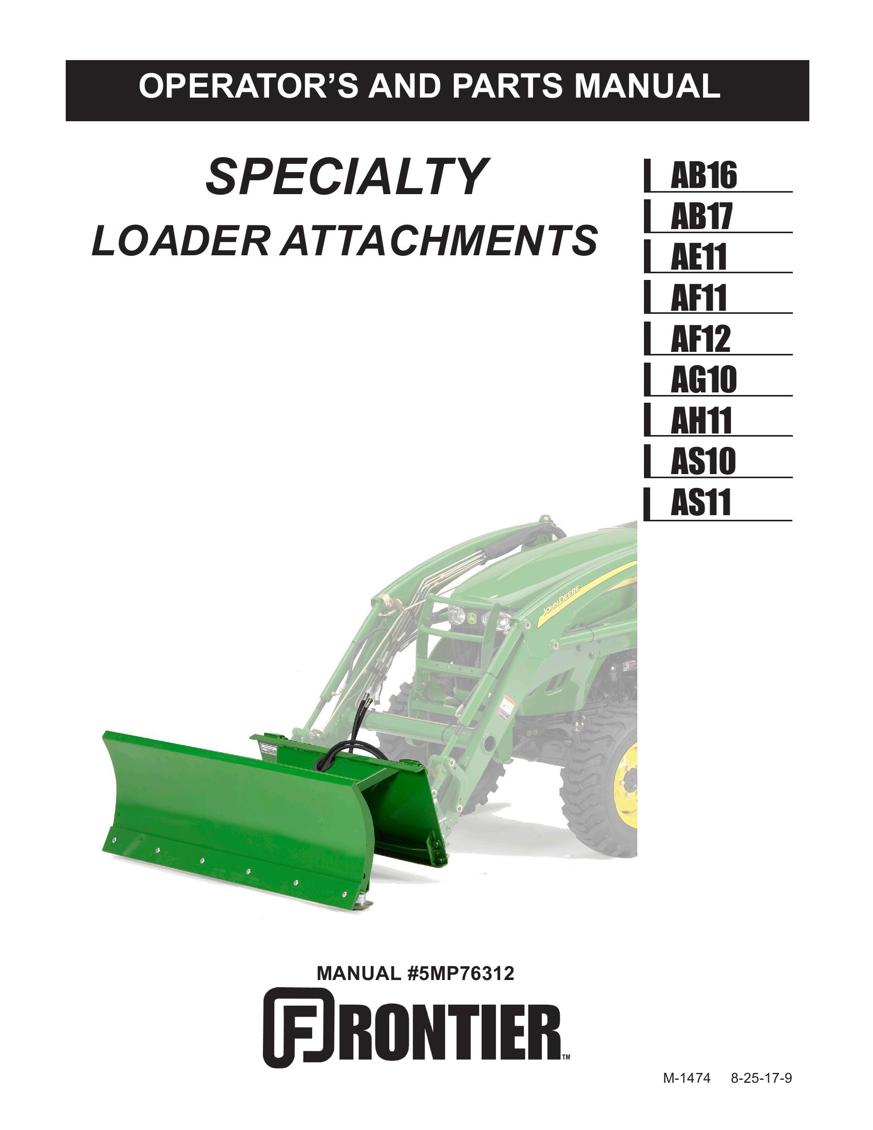 Frontier Loader Attachments AB16 AS11 Operators Parts Manual