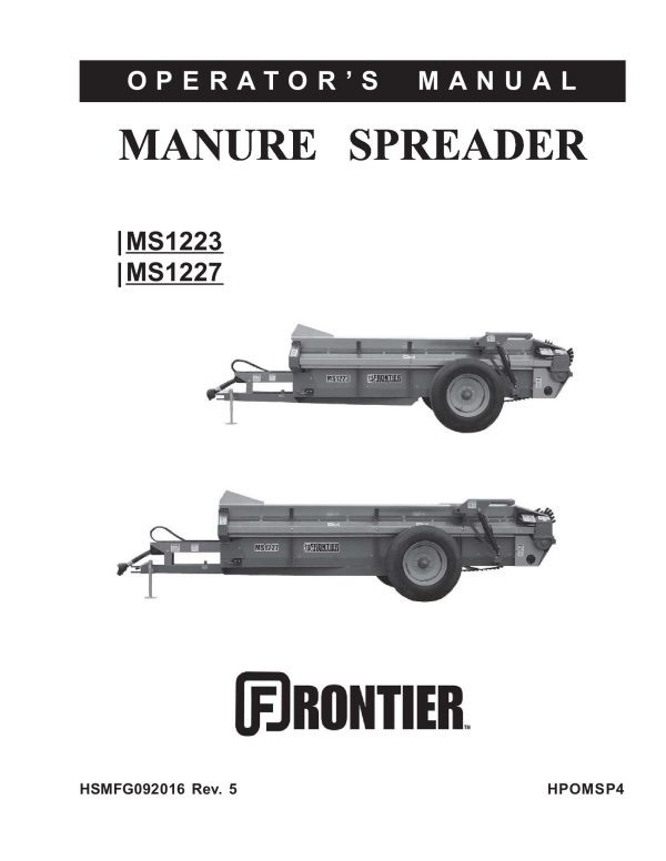 Frontier Manure Spreader MS1223 MS1227 Operators Manual