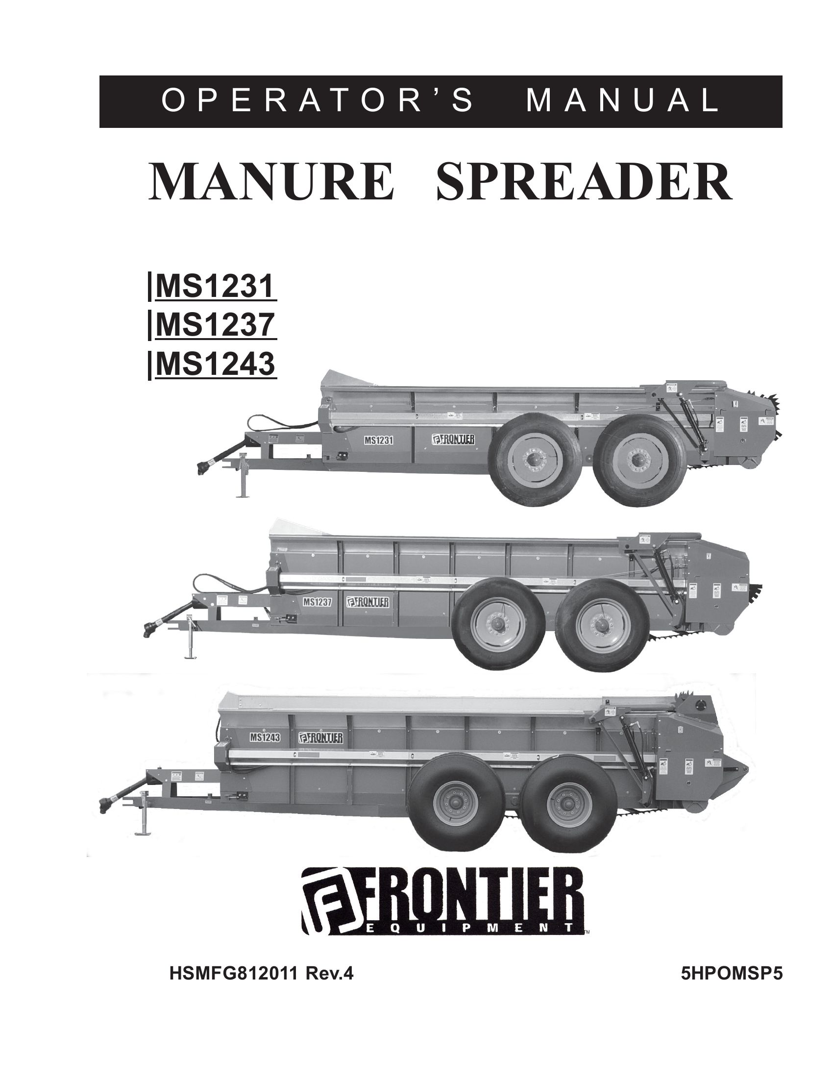 Frontier Manure Spreader MS1231 MS1243 Operators Manual