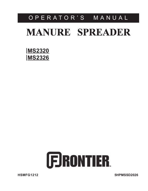 Frontier Manure Spreader MS2320 MS2326 Operators Manual