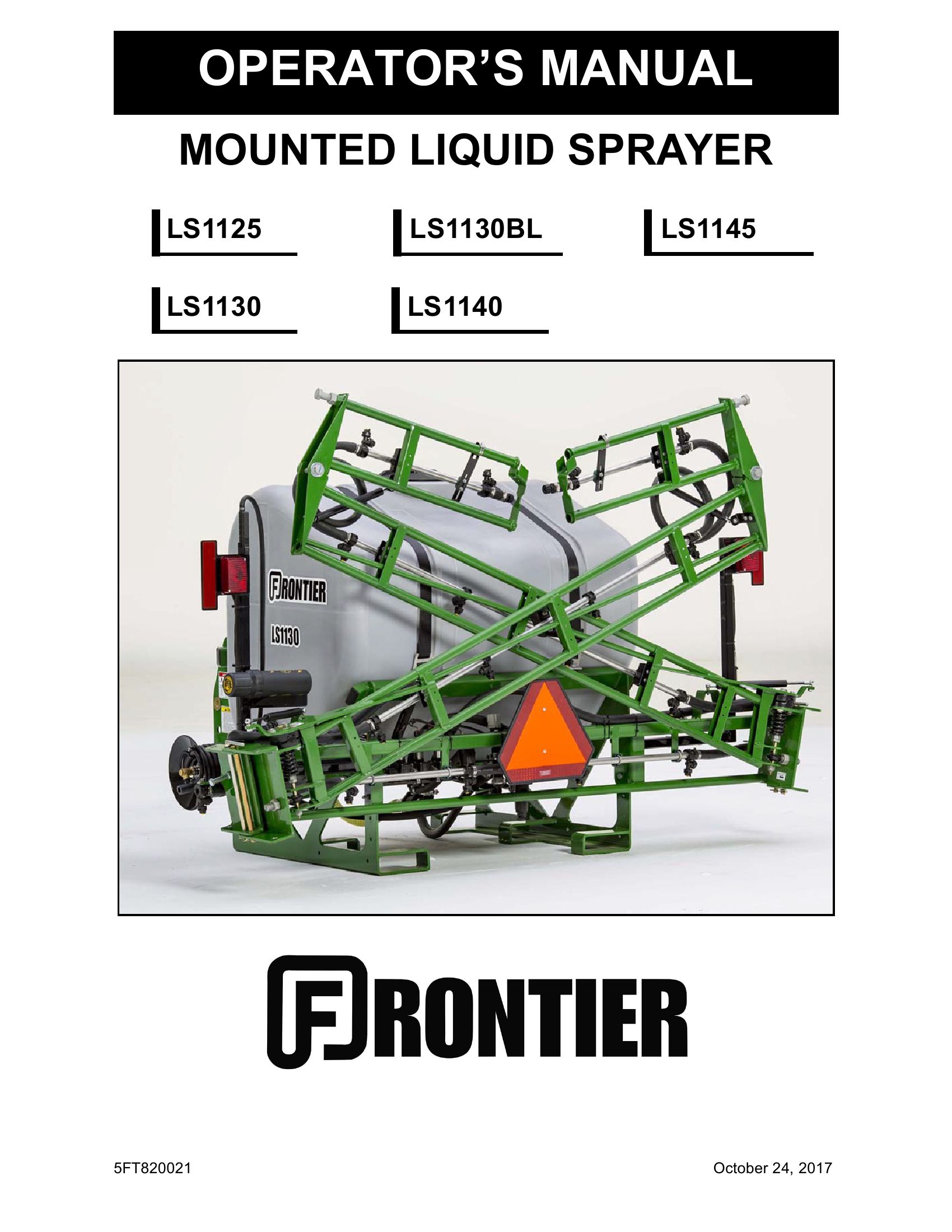 Frontier Mounted Liquid Sprayer LS1125 LS1145 Operators Manual 2017