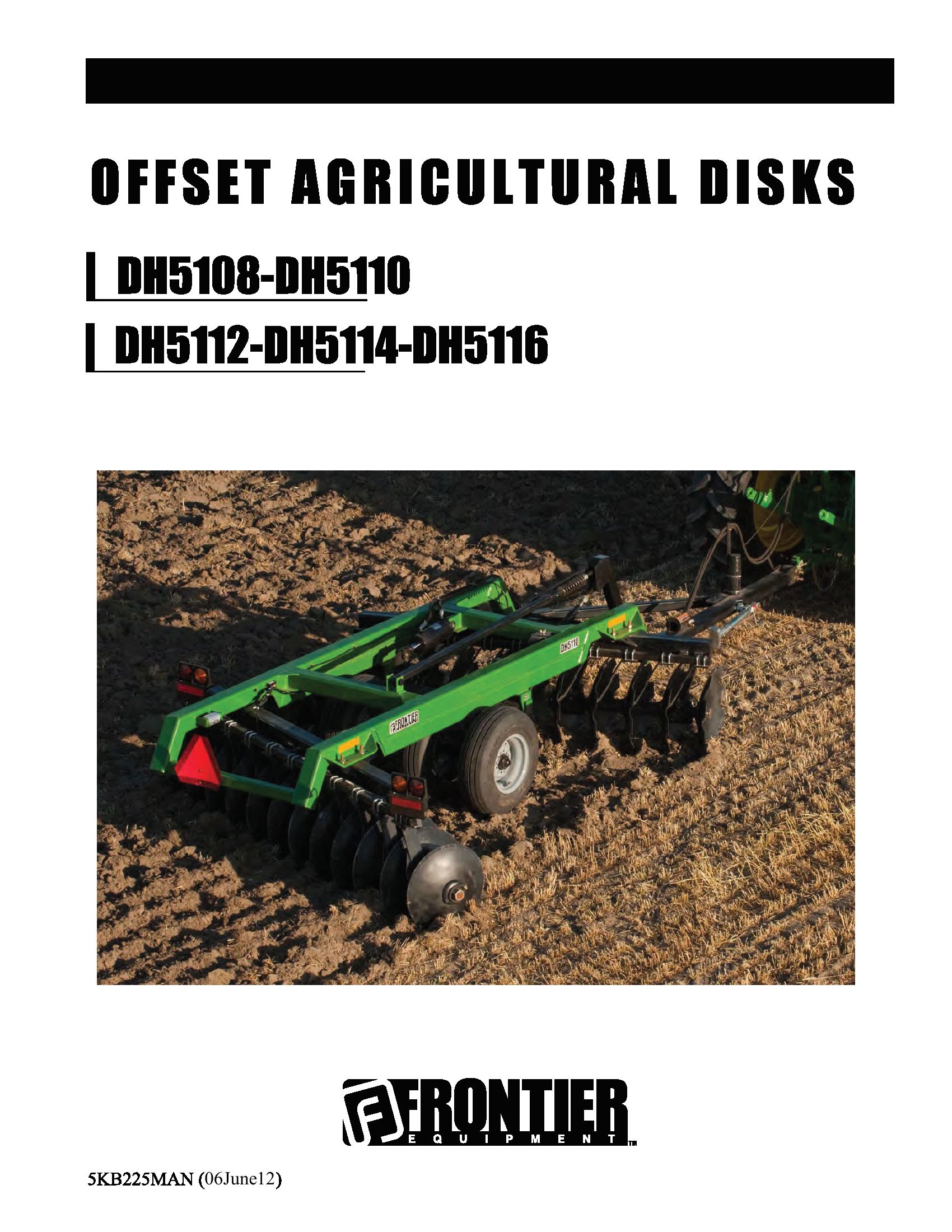 Frontier Offset Agricultural Disks DH5108 DH5116 Operators Manual