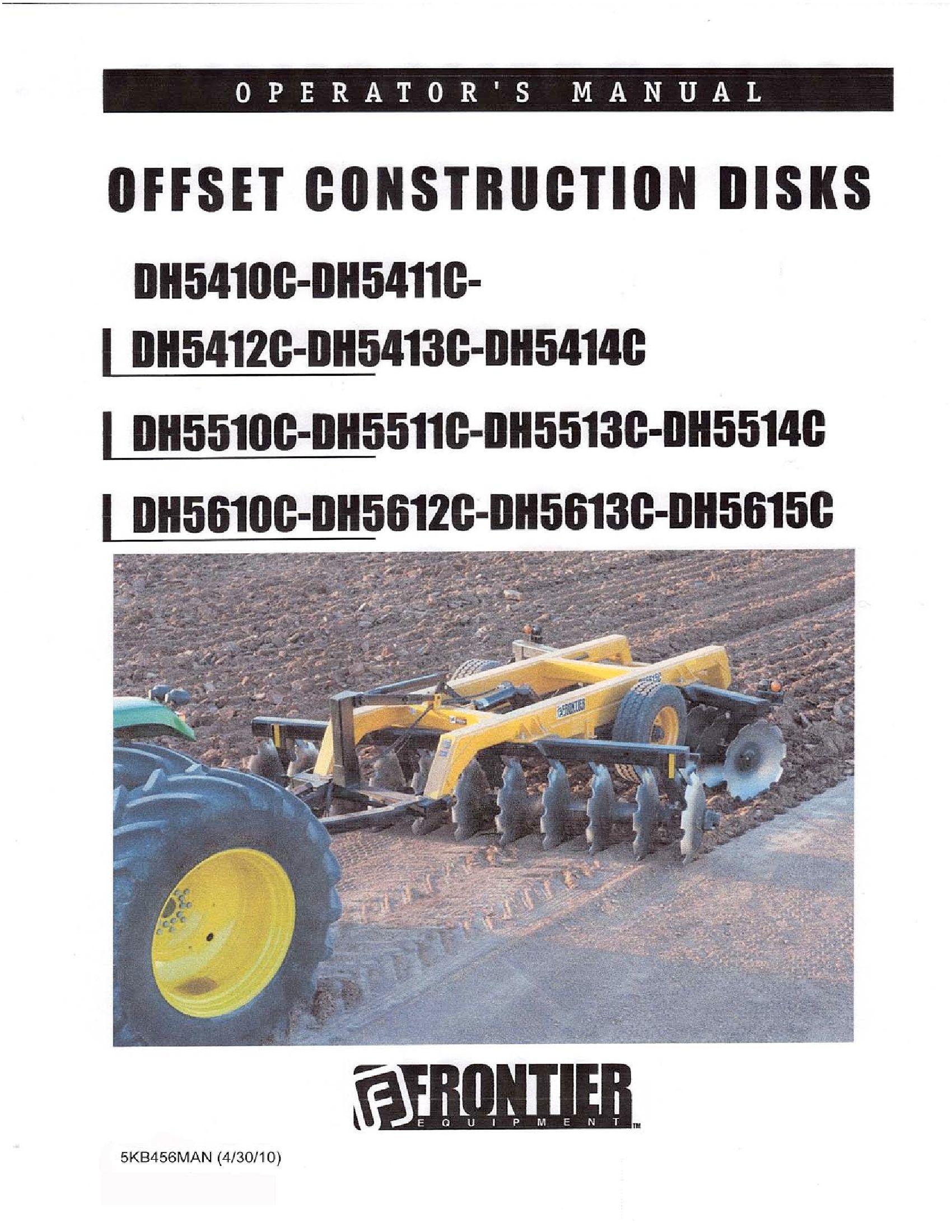 Frontier Offset Construction Disks DH5410C DH5615C Operators Manual