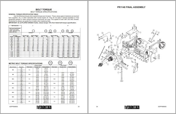 Frontier Power Rakes PR1148 PR1160 Operators Parts Manual 1
