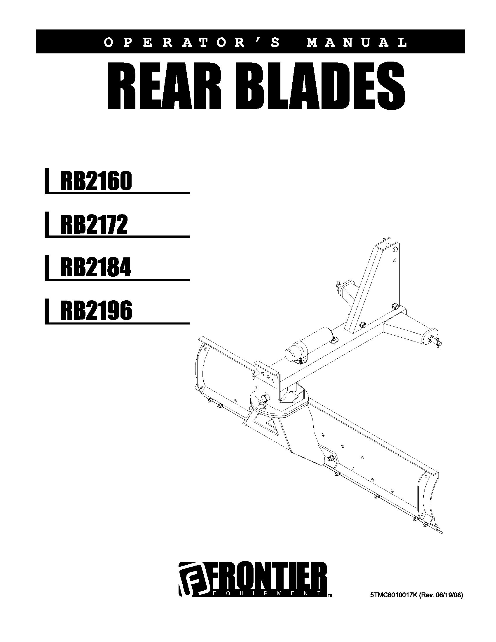 Frontier Rear Blades RB2160 RB2196 Operators Manual