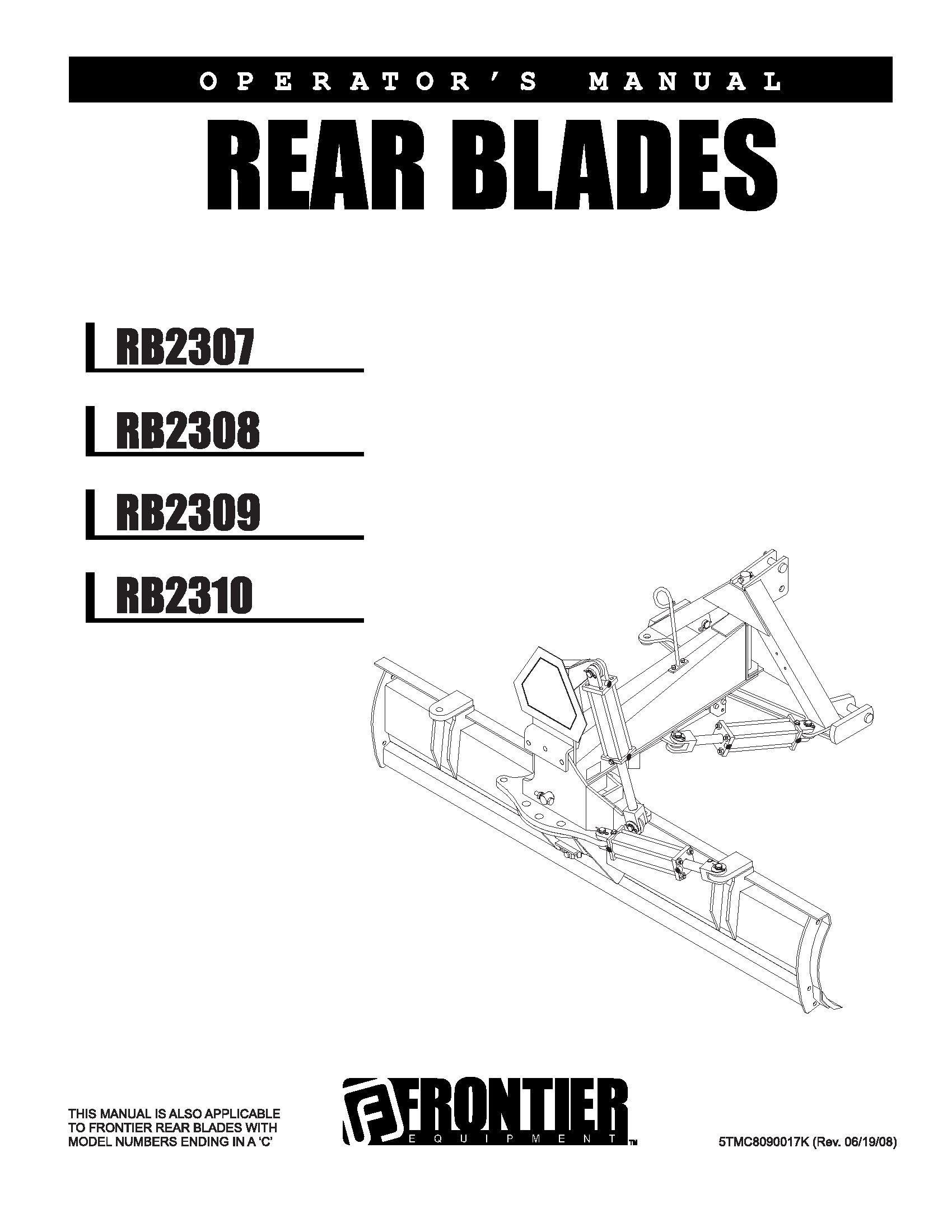 Frontier Rear Blades RB2307 RB2301 Operators Manual