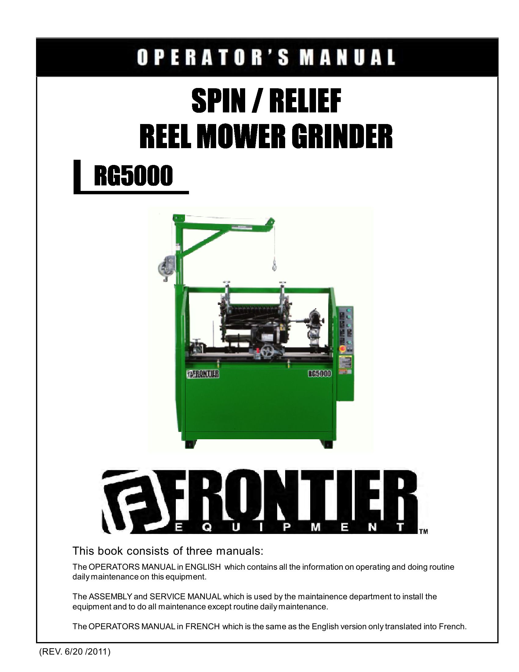 Frontier Reel Mower Grinder RG5000 Operators Assembly Service Manual EN FR