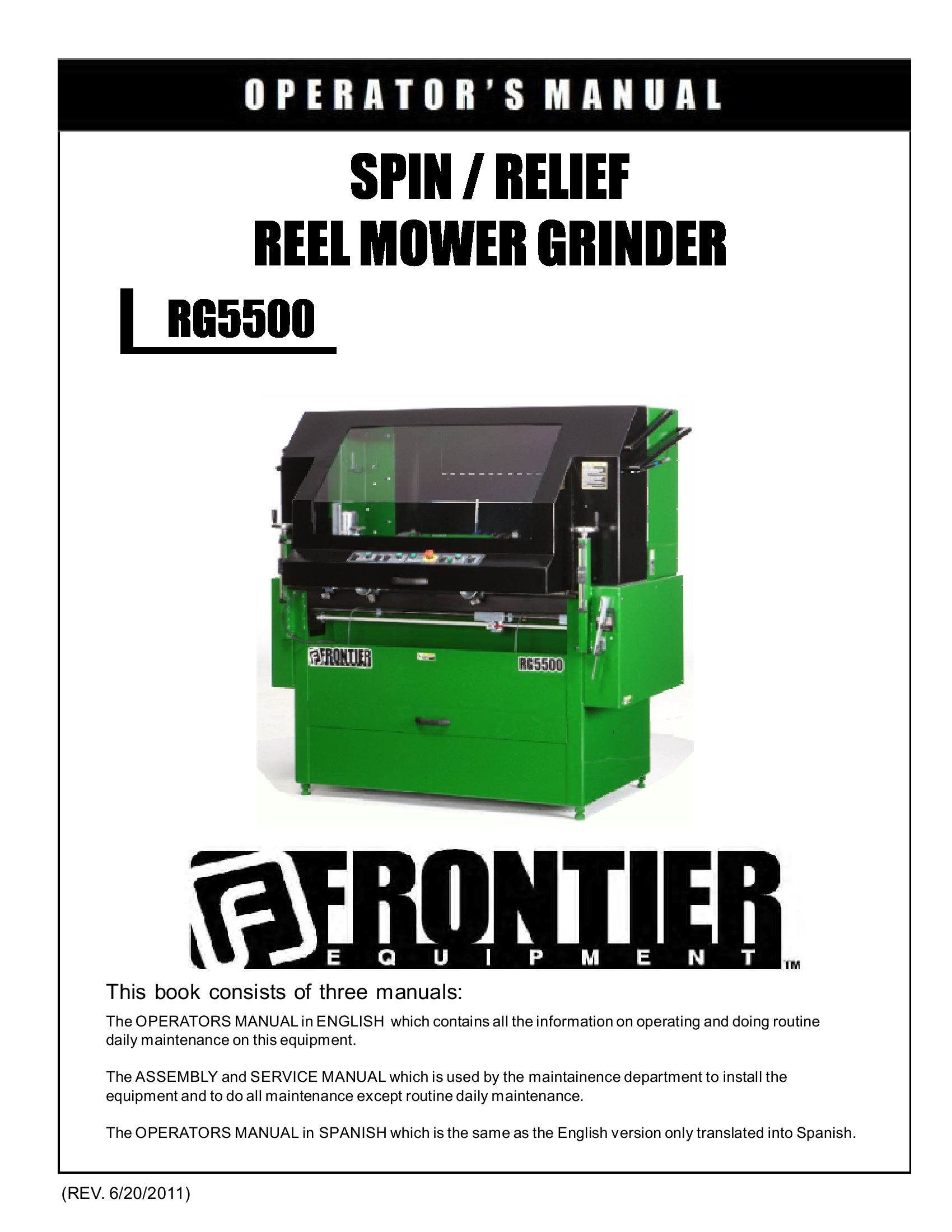 Frontier Reel Mower Grinder RG5500 Operators Assembly Service Manual EN ES