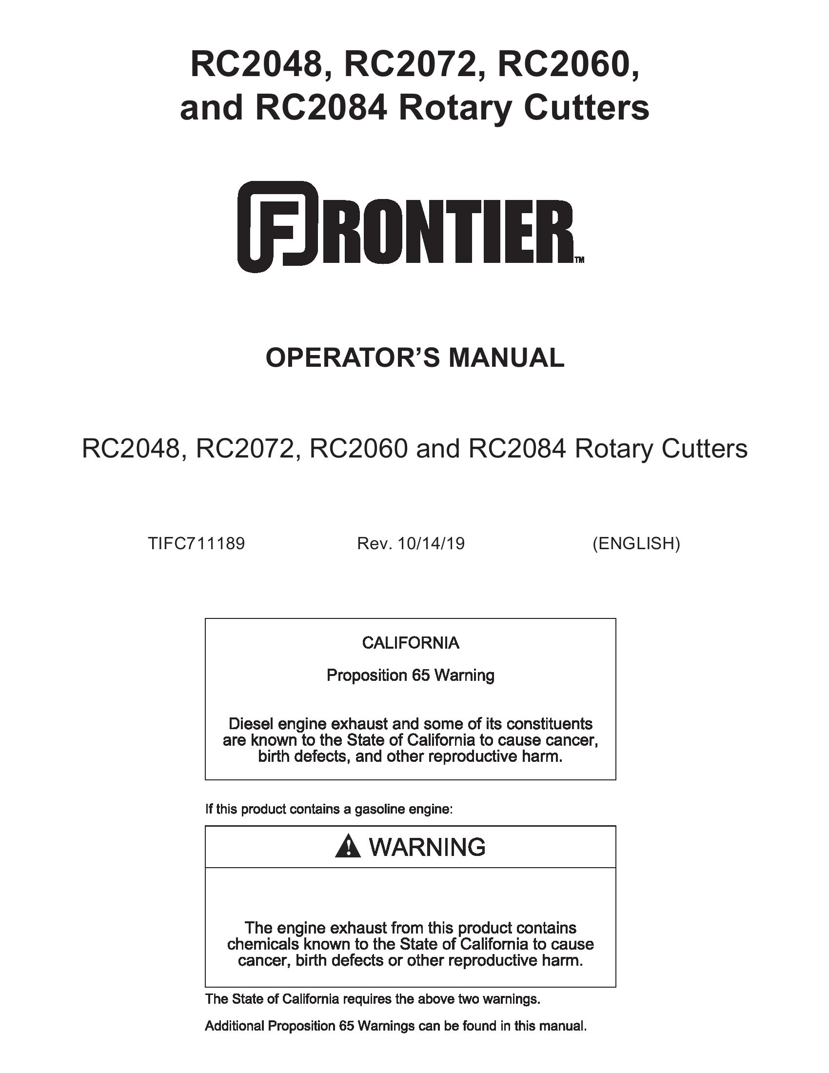 Frontier Rotary Cutters RC2048 RC2084 Operators Manual