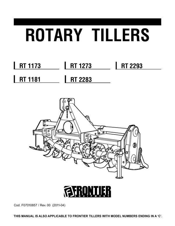 Frontier Rotary Tillers RT1173 RT2293 Operators Manual 2011