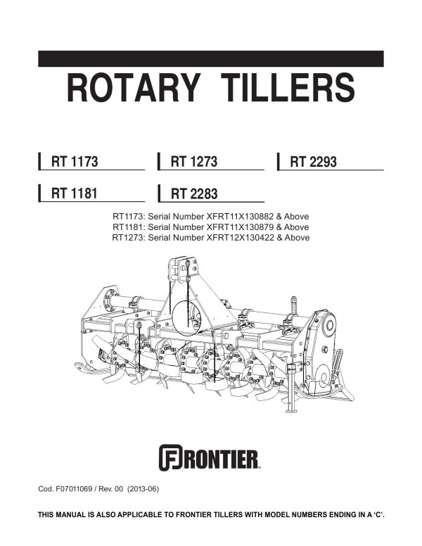 Frontier Rotary Tillers RT1173 RT2293 Operators Manual 2013