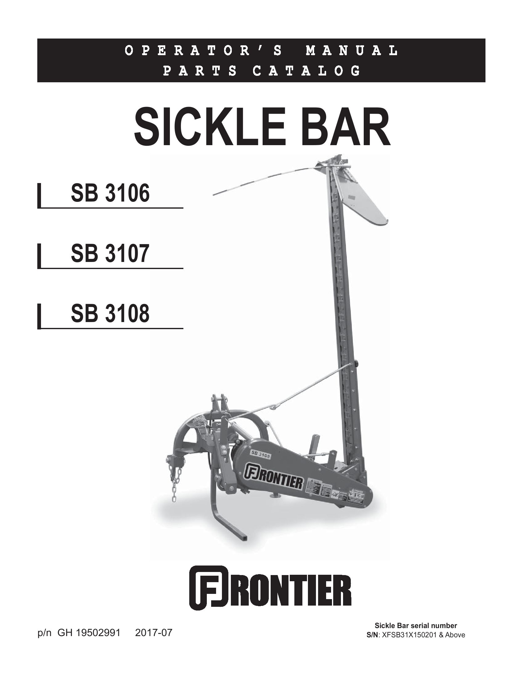 Frontier Sickle Bar SB3106 SB3108 Operators Manual 2017