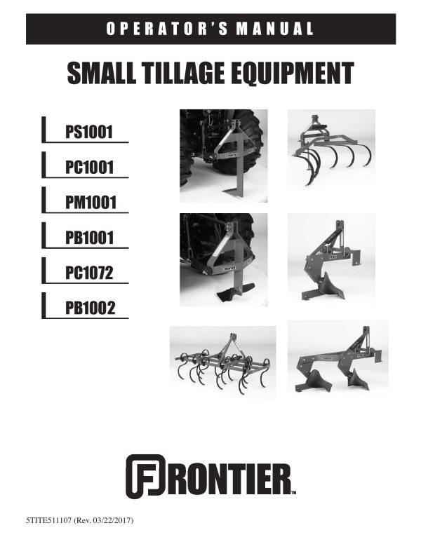 Frontier Small Tillage Equipment PS1001 PB1002 Operators Manual