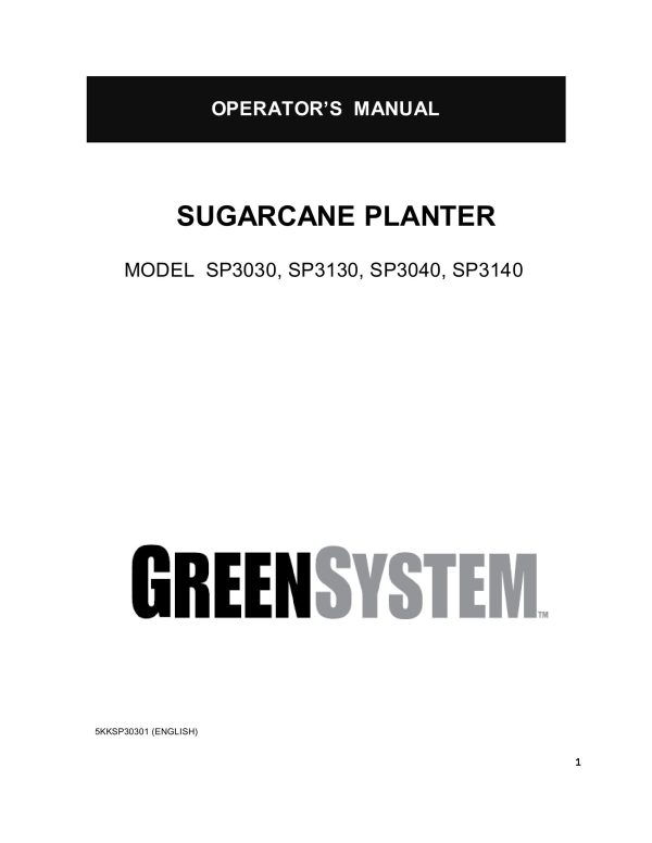 Frontier Sugarcane Planter SP3030 SP3140 Operators Manual
