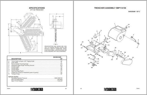 Frontier Trencher DT1136 Operators Parts Manual 1