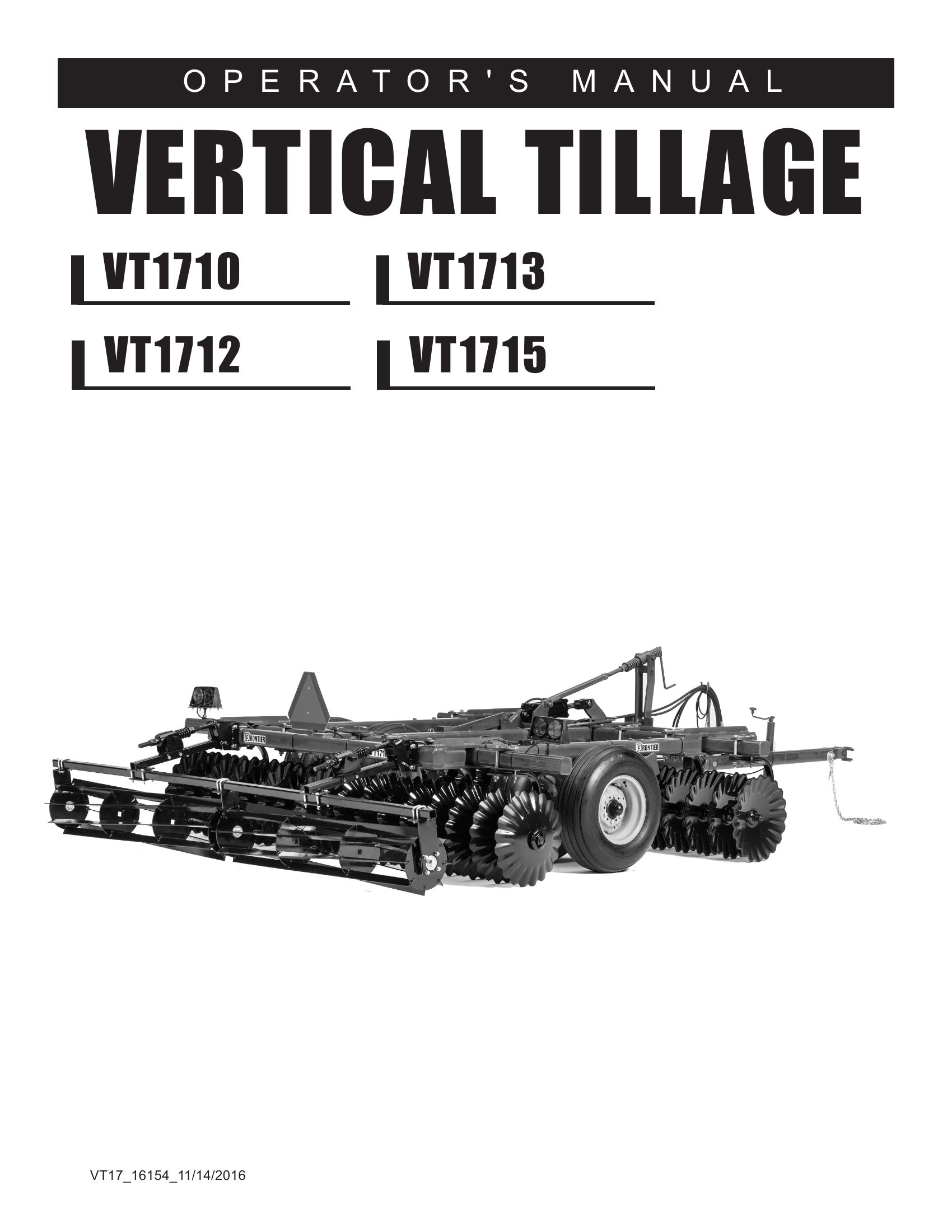 Frontier Vertical Tillage VT1710 VT1715 Operators Manual