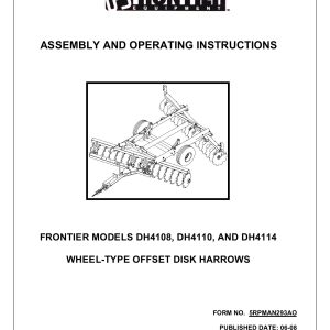 Frontier Wheel Offset Disk Harrow DH4108 DH4114 Assembly Operating Instruction