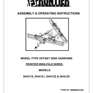 Frontier Wheel Offset Disk Harrow DH4119 DH4125 Assembly Operating Instruction
