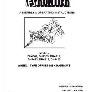 Frontier Wheel Offset Disk Harrow DH4307 DH4415 Assembly Operating Instruction