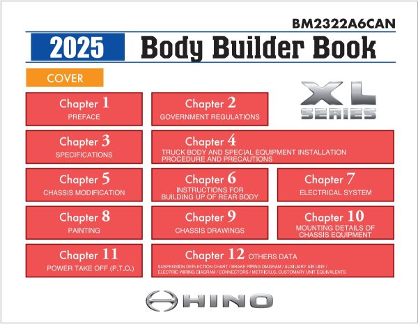 Hino Truck 2025 Body Builder Book Chassis Guide CAN 1