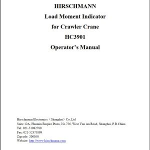 Hirschmann Crawler Crane Load Moment Indicator HC3901 Operators Manual