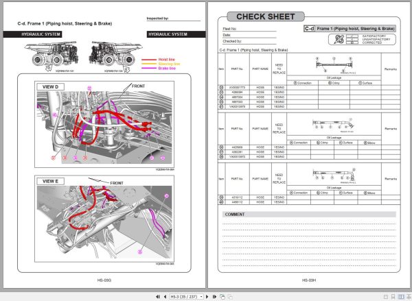 Hitachi Rigid Dump Truck EH3500AC 3 Visual Inspection Check Sheet 1