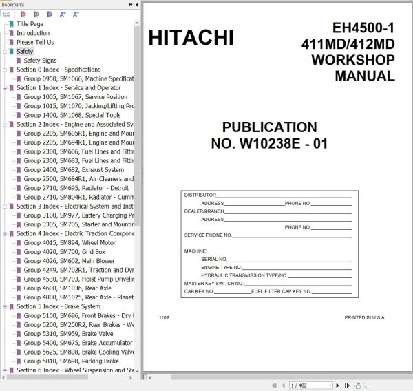 Hitachi Rigid Dump Truck EH4500 1 Workshop Manual