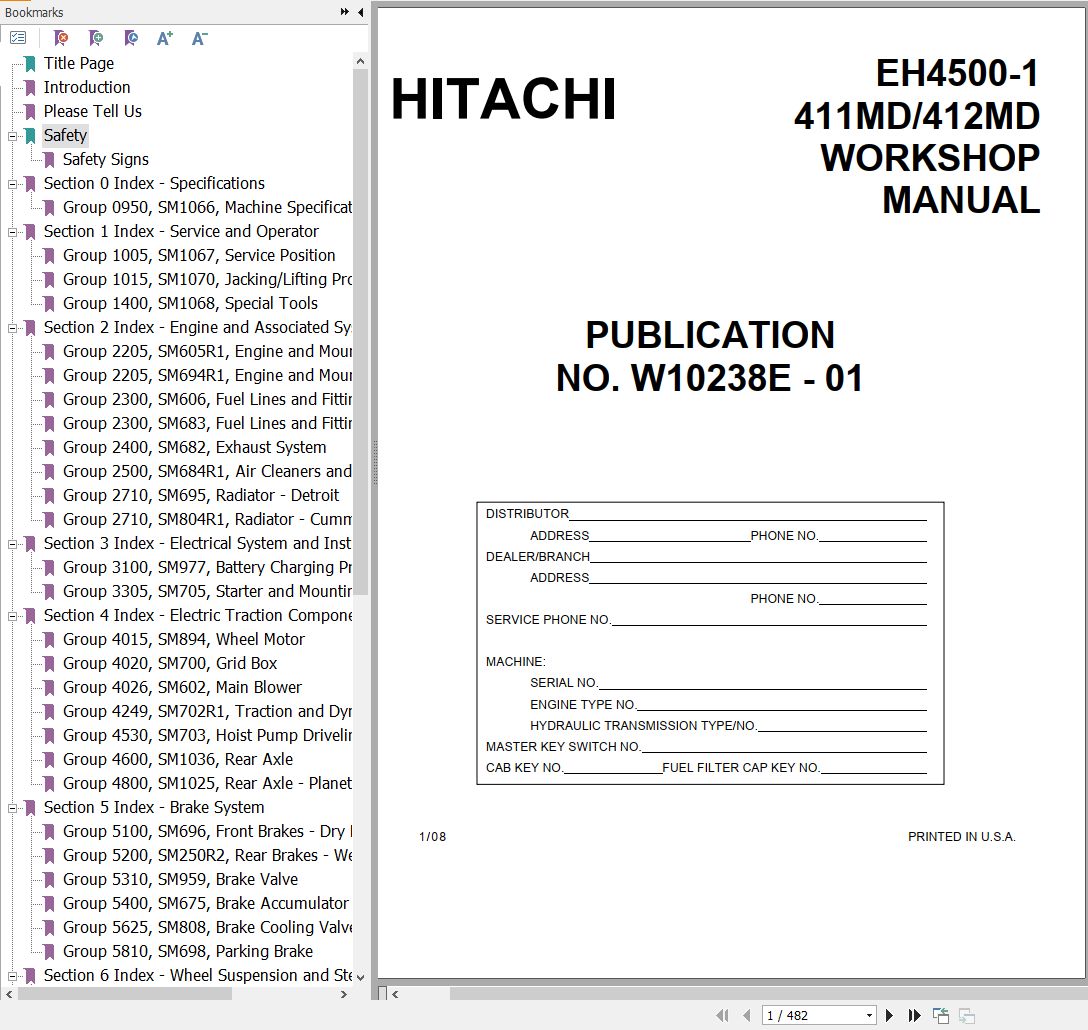 Hitachi Rigid Dump Truck EH4500 1 Workshop Manual