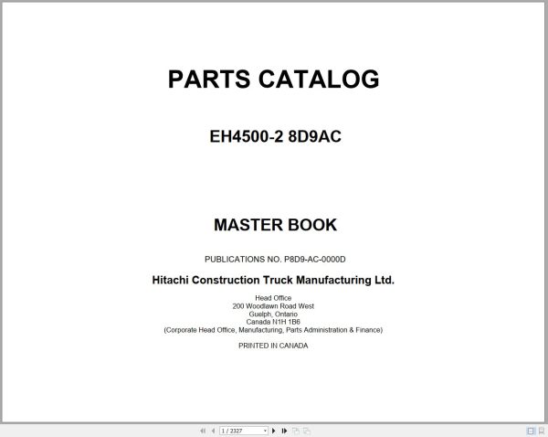 Hitachi Rigid Dump Truck EH4500 2 8D9AC Parts Catalog
