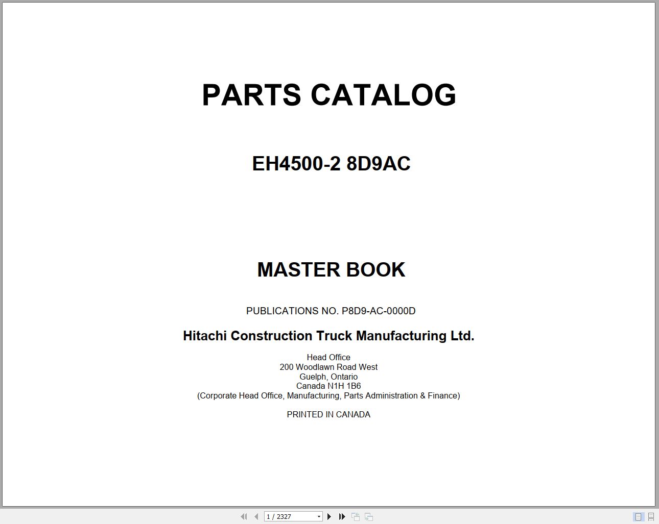 Hitachi Rigid Dump Truck EH4500 2 8D9AC Parts Catalog