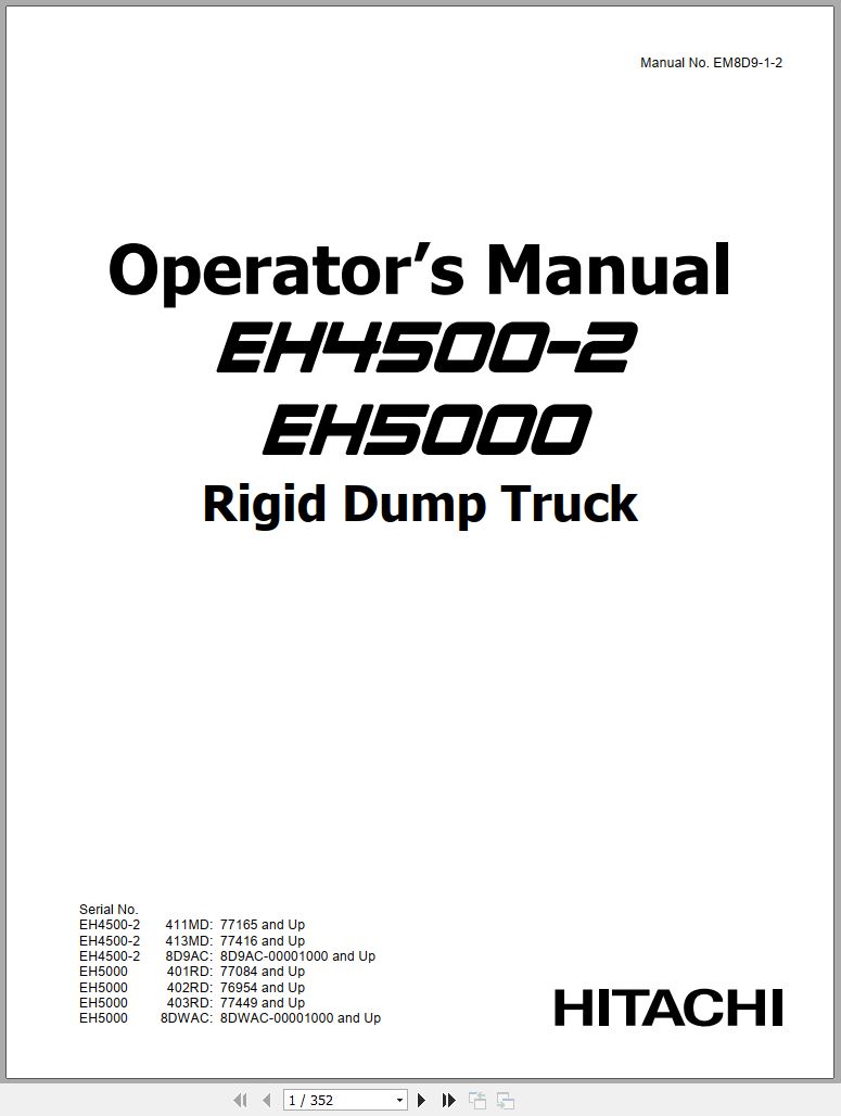 Hitachi Rigid Dump Truck EH4500 2 EH5000 Operator Manual