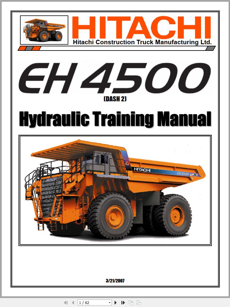 Hitachi Rigid Dump Truck EH4500 2 EH5000 Training Electrical Hydraulic Manual