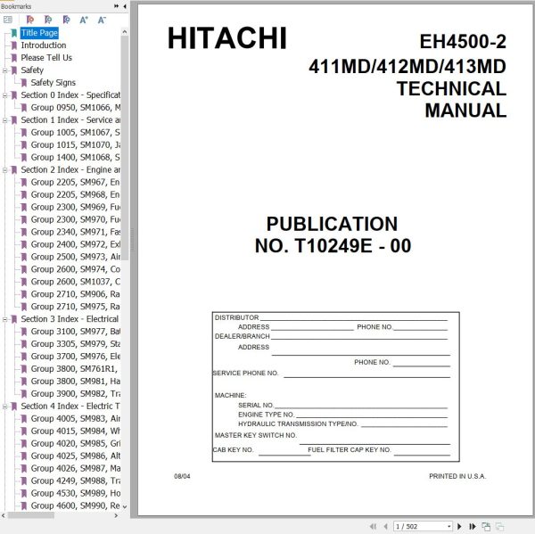 Hitachi Rigid Dump Truck EH4500 2 Technical Manual