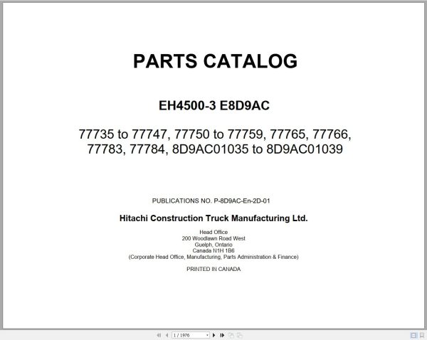 Hitachi Rigid Dump Truck EH4500 3 E8D9AC Parts Catalog