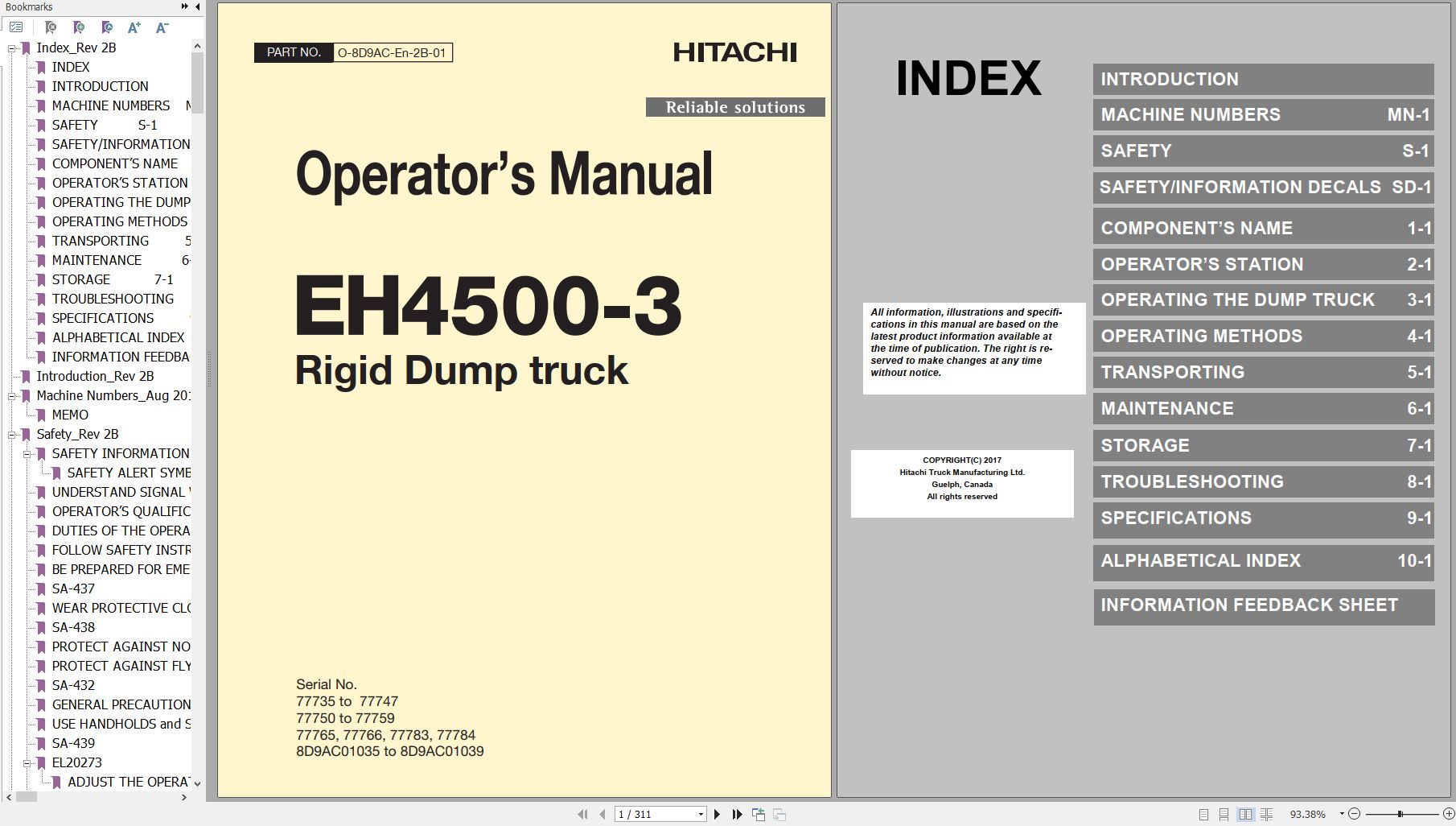 Hitachi Rigid Dump Truck EH4500 3 Operator Manual